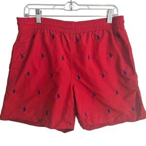 Polo Ralph Lauren Swim Trunks Mens Small Red Pony Logo Coastal Nautical Swimwear